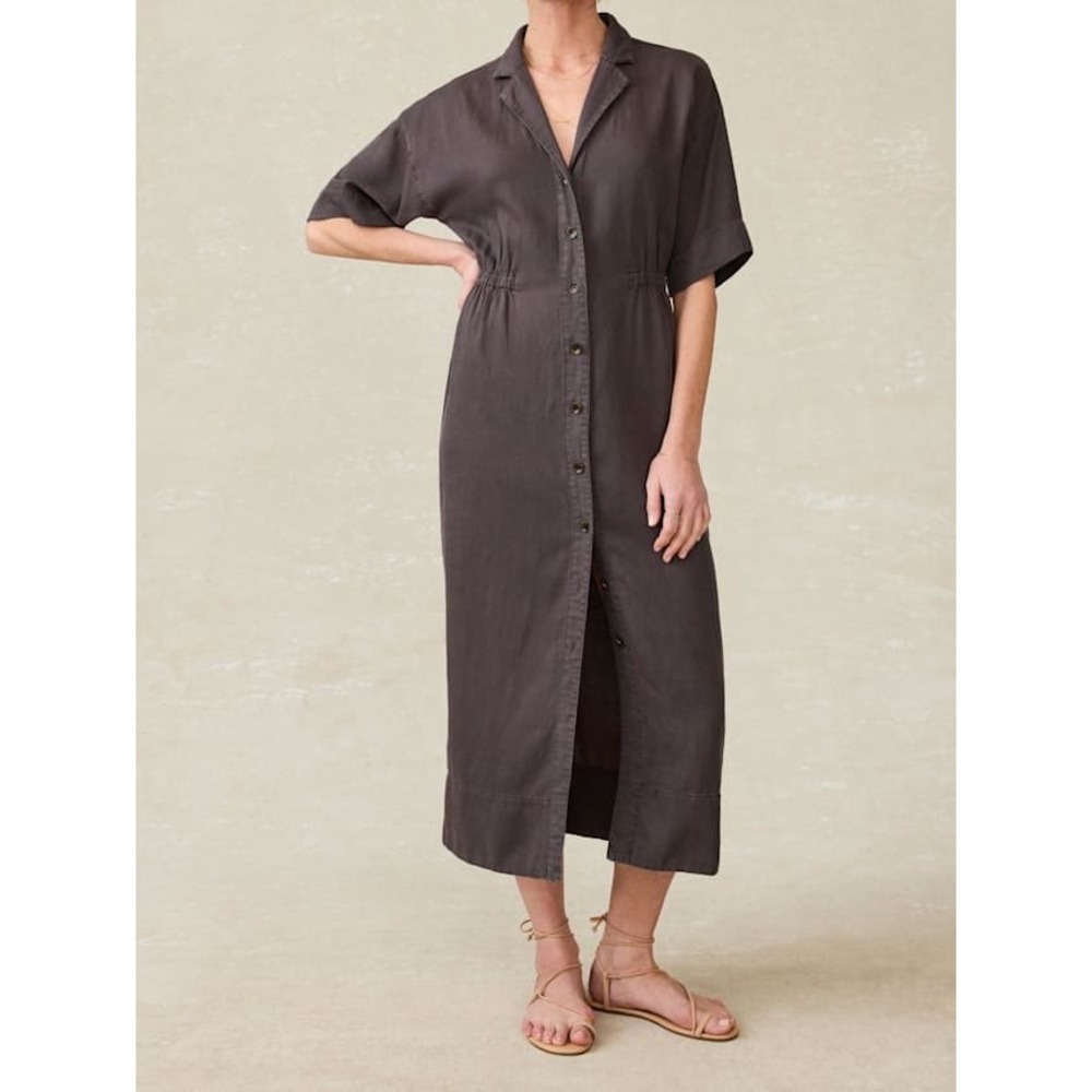 Faherty Topanga Drape Shirtdress Women S Washed Black Excellent Midi Linen Blend